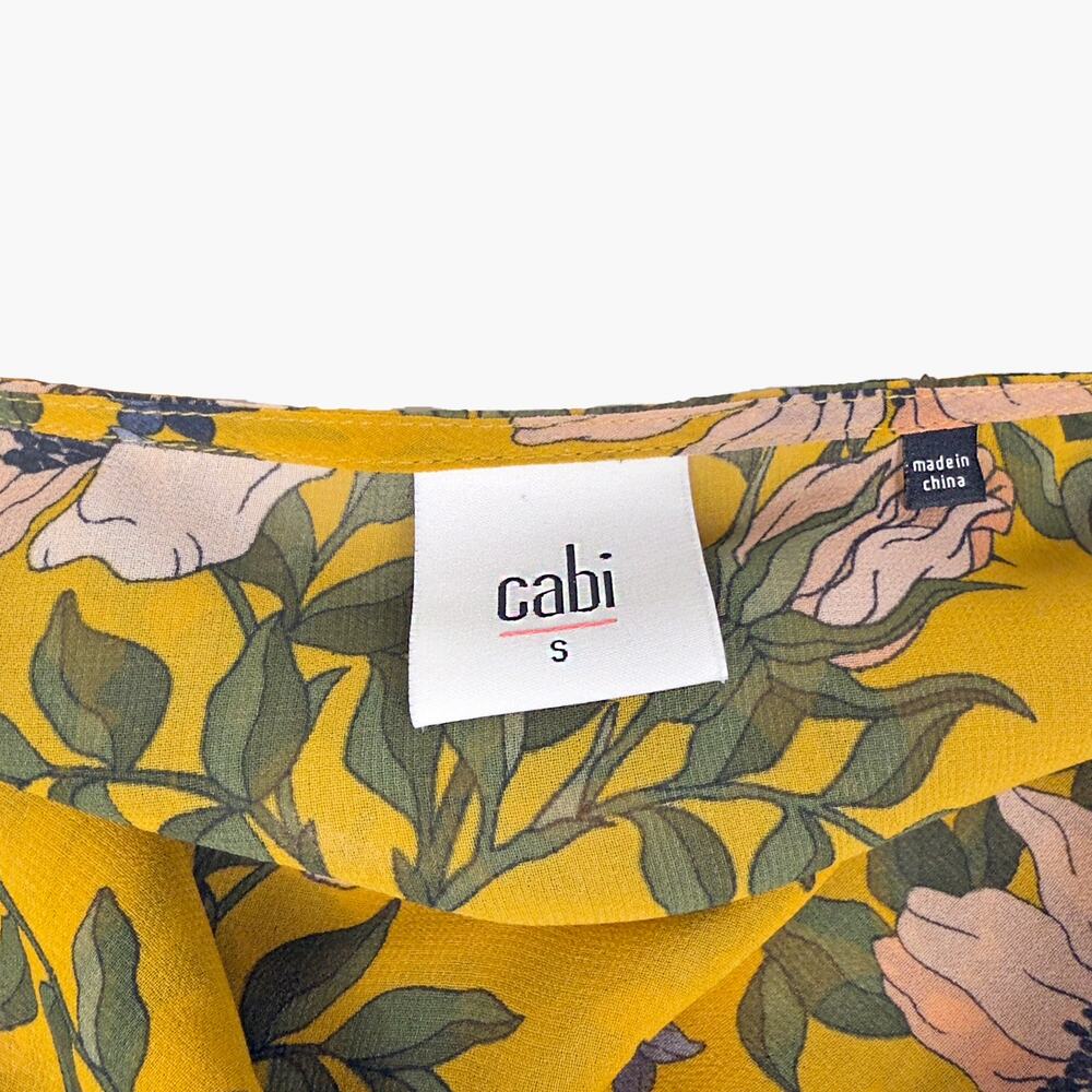 CABI "Scene" Sheer Chiffon Ruffle Bell Sleeve Floral Blouse (Yellow | Size S) - Picture 9 of 10